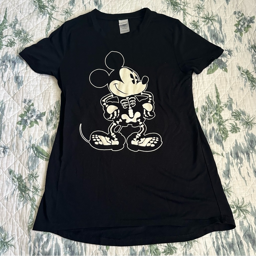 Mickey Mouse Skeleton Glow In the Dark T Shirt Short Sleeve Top Black S